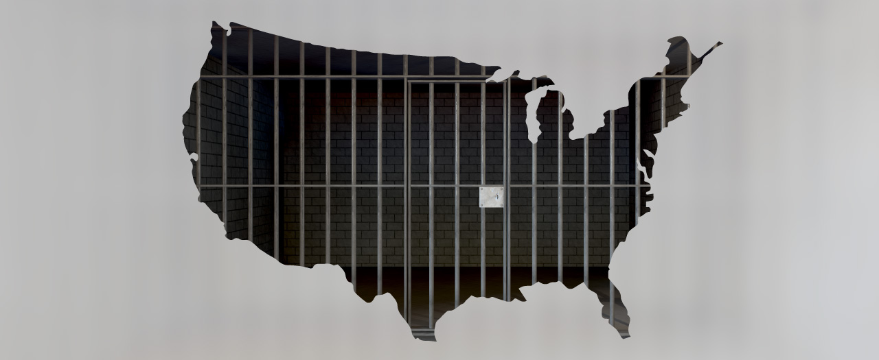 Prison bars in the shape of the continental United States